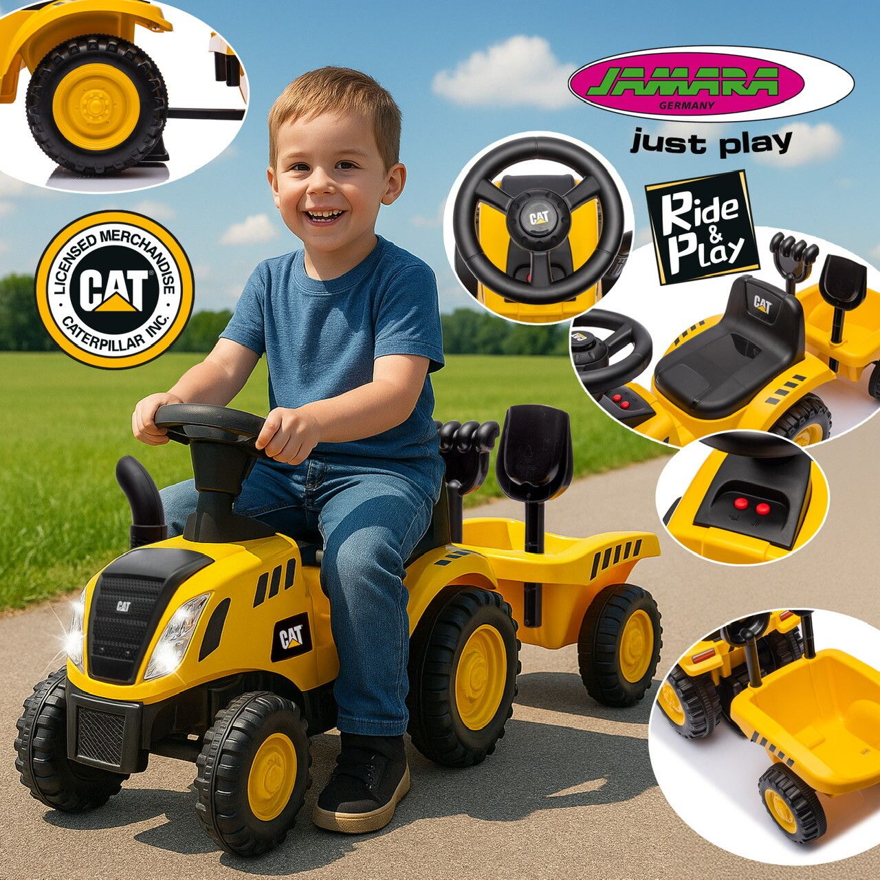 Rutscher Caterpillar Traktor mit Anhänger: Offiziell lizenziertes Kinderfahrzeug für kleine Landwirte