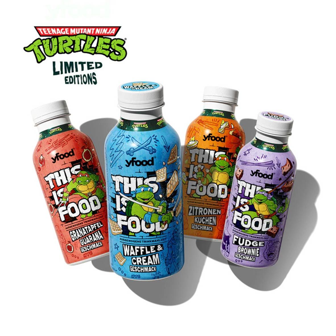 yfood und die Ninja Turtles kooperieren: Vier Shakes, präsentiert von jeweils einer der Kult-Schildkröten